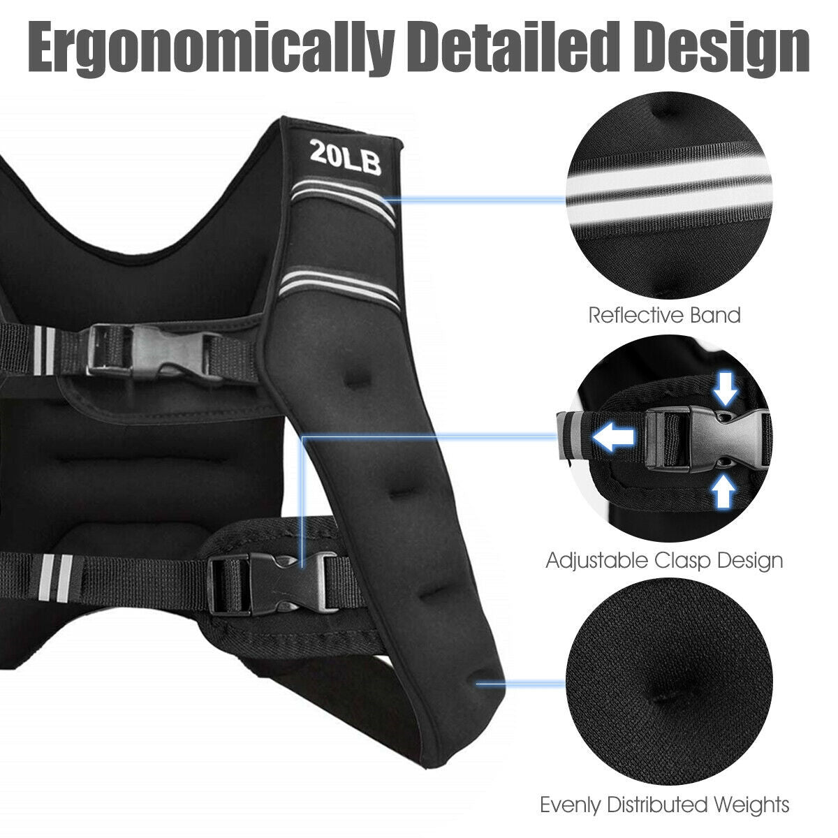 Training Weight Vest, 20 lbs, Adjustable Buckles, Mesh Bag, Black Weights Accessories at Gallery Canada