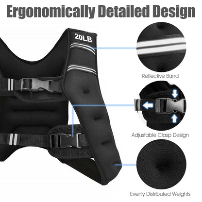 Training Weight Vest, 20 lbs, Adjustable Buckles, Mesh Bag, Black Weights Accessories at Gallery Canada