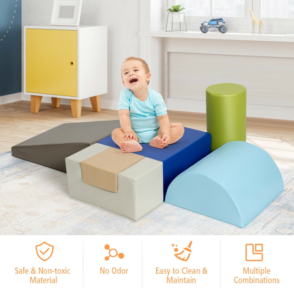 6 Piece Climb Crawl Play Set, Indoor Kids Toddler, Gray Climbers & Slides at Gallery Canada