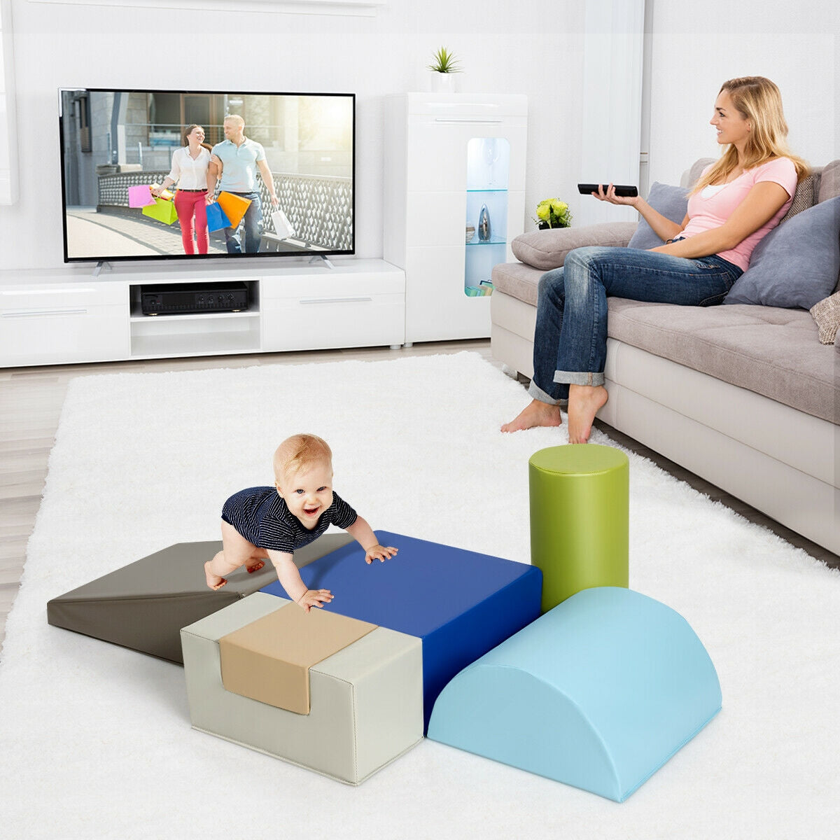 6 Piece Climb Crawl Play Set, Indoor Kids Toddler, Gray Climbers & Slides at Gallery Canada