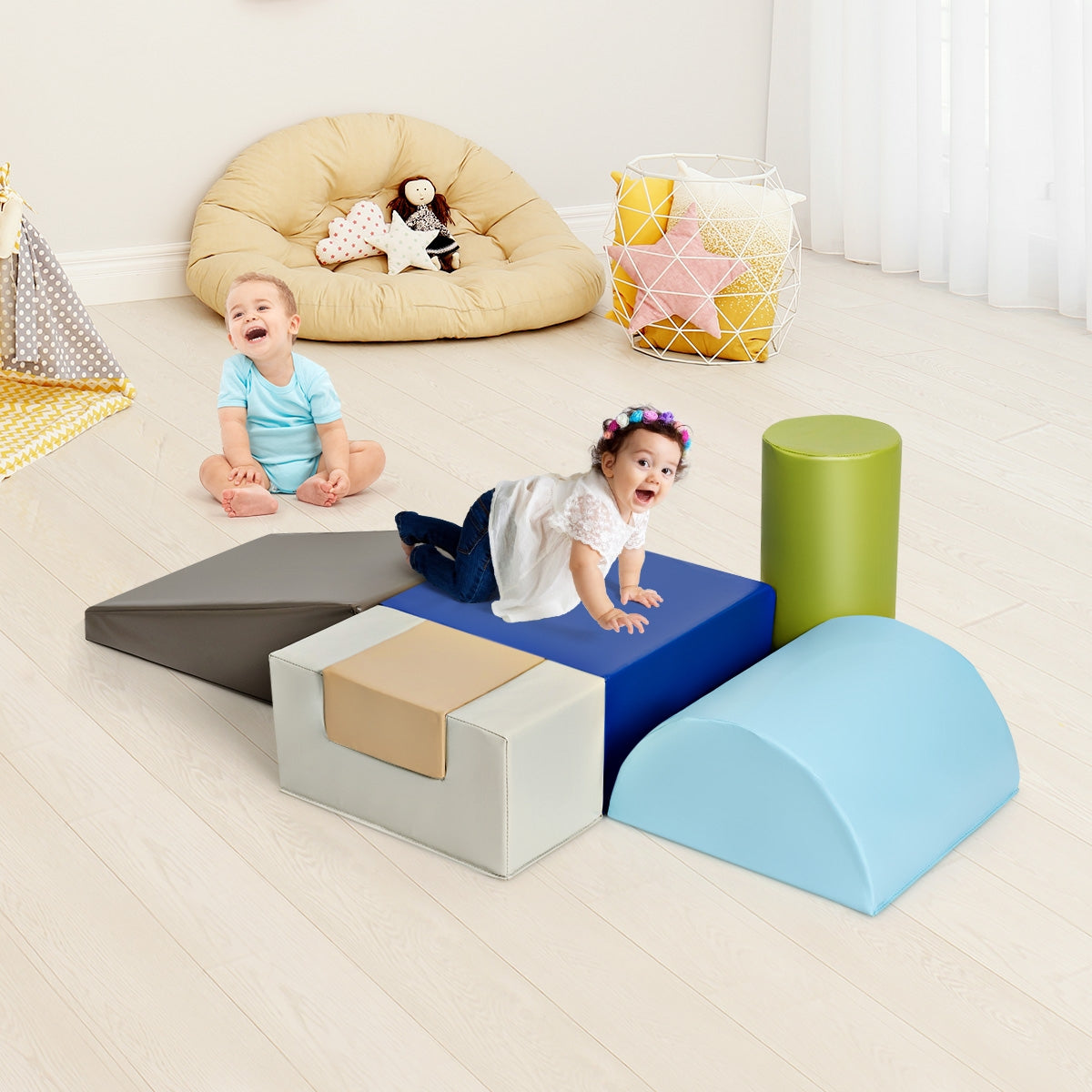 6 Piece Climb Crawl Play Set, Indoor Kids Toddler, Gray Climbers & Slides at Gallery Canada