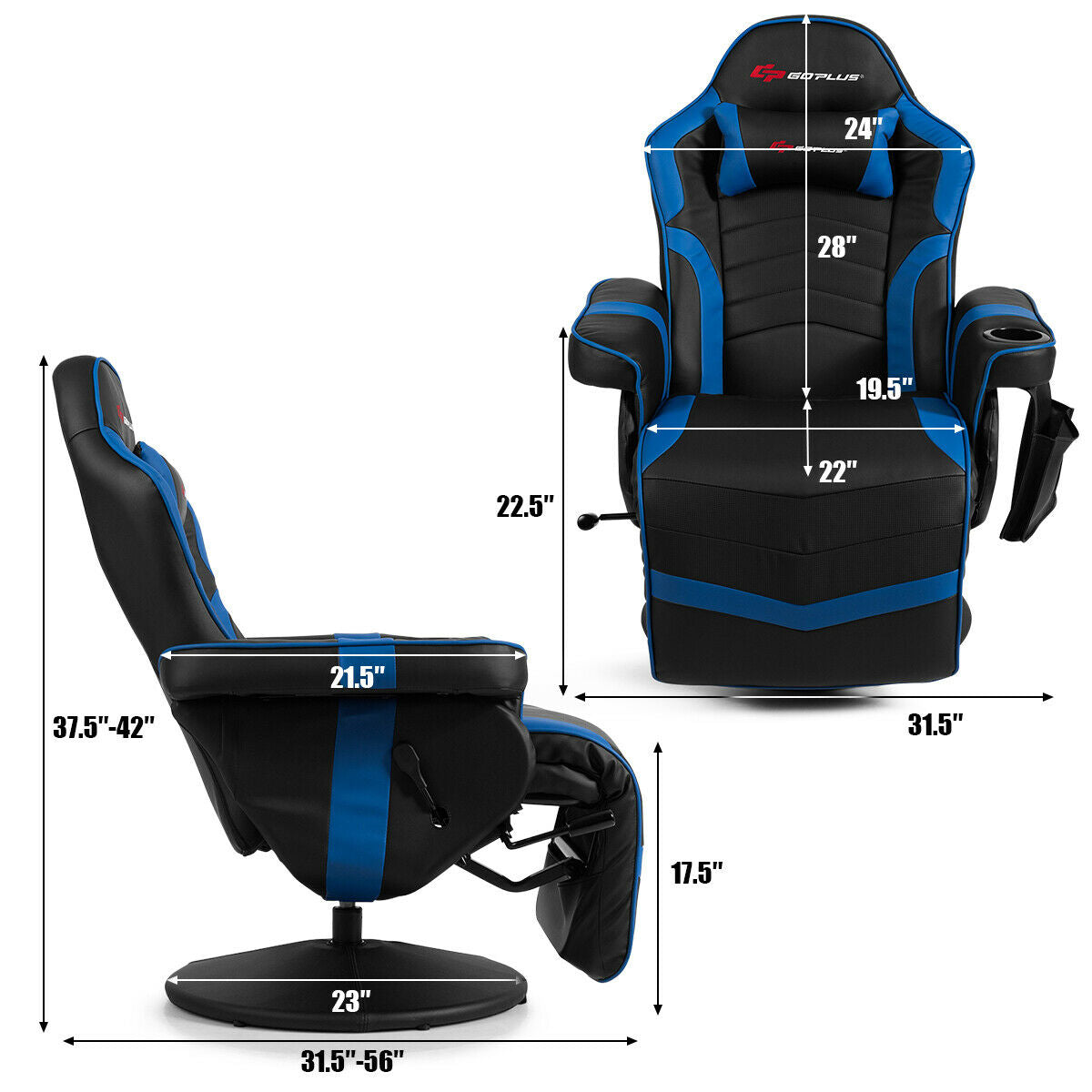 Ergonomic High Back Massage Gaming Chair, Blue Gaming Chairs at Gallery Canada