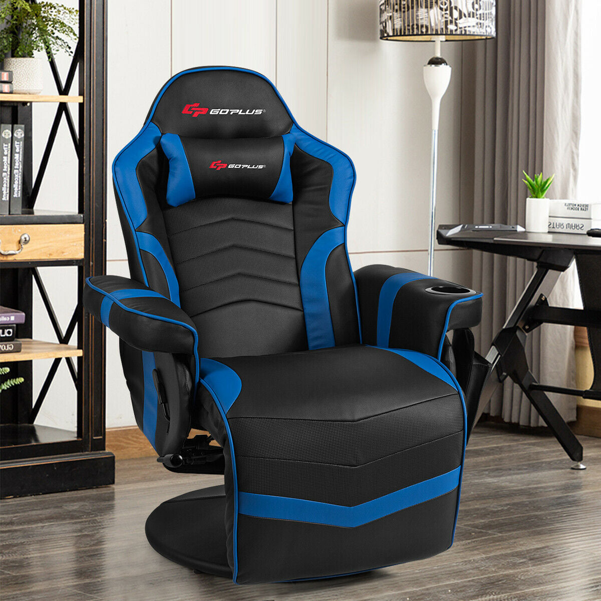 Ergonomic High Back Massage Gaming Chair, Blue Gaming Chairs at Gallery Canada