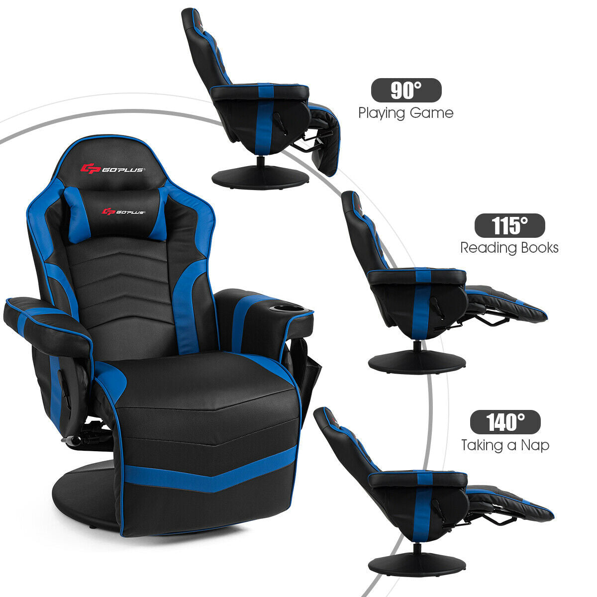 Ergonomic High Back Massage Gaming Chair, Blue Gaming Chairs at Gallery Canada