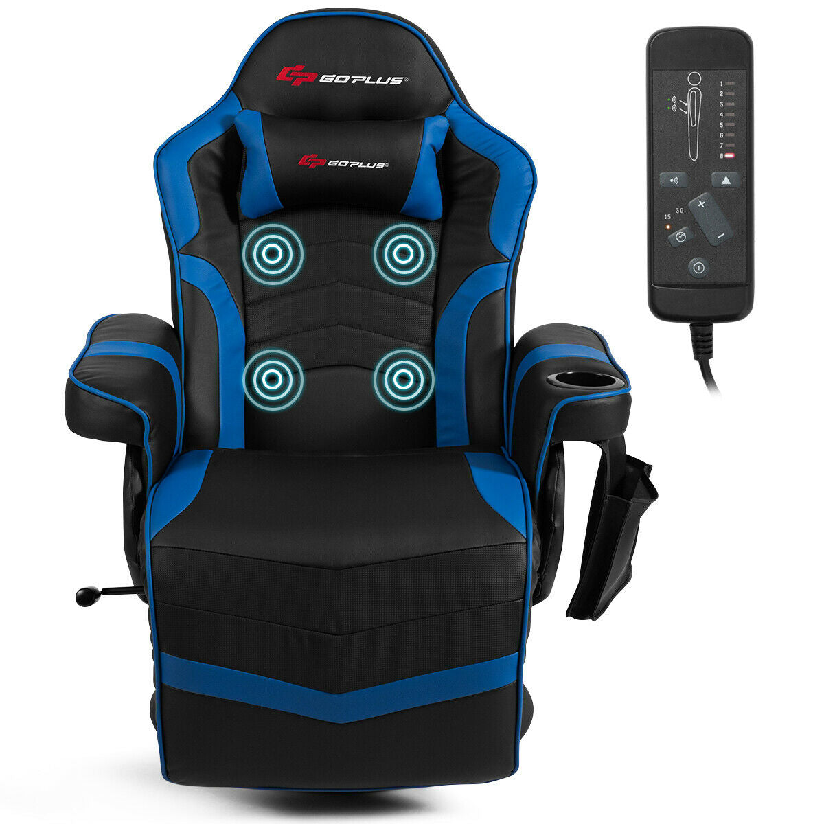 Ergonomic High Back Massage Gaming Chair, Blue Gaming Chairs at Gallery Canada