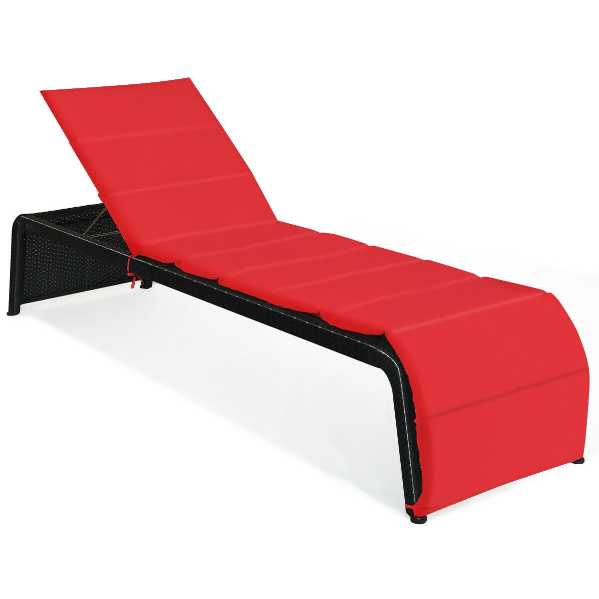 Adjustable Patio Rattan Lounge Chair With Cushions, Red Outdoor Chaise Lounges at Gallery Canada