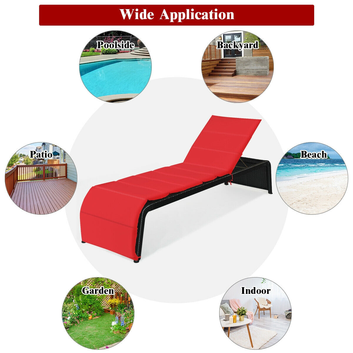 Adjustable Patio Rattan Lounge Chair With Cushions, Red Outdoor Chaise Lounges at Gallery Canada