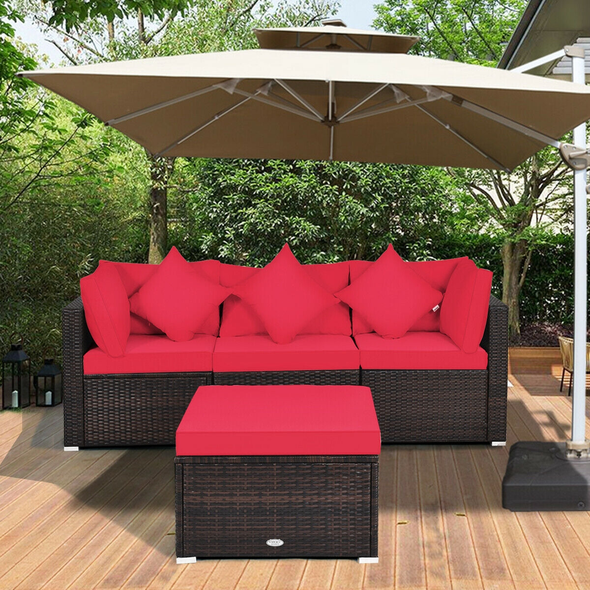 4 Pcs Rattan Patio Furniture Set, Cushioned Sofa, Red Outdoor Sectionals at Gallery Canada