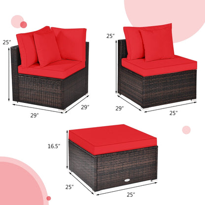 4 Pcs Rattan Patio Furniture Set, Cushioned Sofa, Red Outdoor Sectionals at Gallery Canada