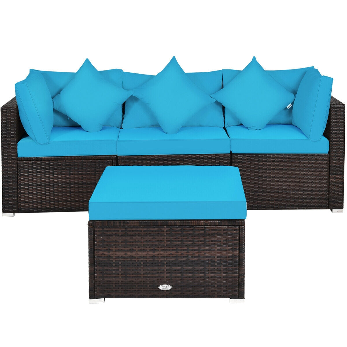 4 Pcs Ottoman Garden Furniture Set, Rattan Wicker Sofa, Turquoise Outdoor Sectionals at Gallery Canada