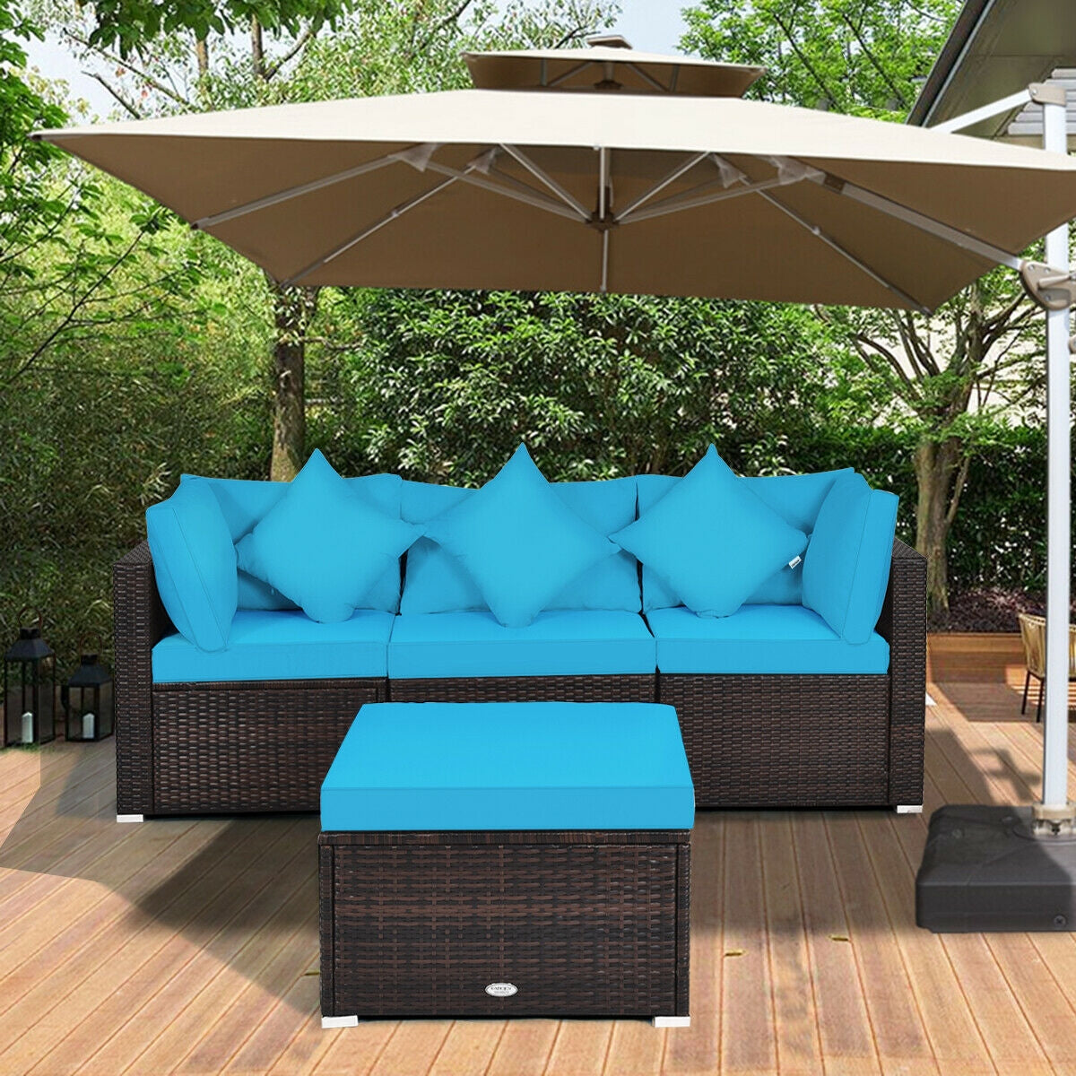 4 Pcs Ottoman Garden Furniture Set, Rattan Wicker Sofa, Turquoise Outdoor Sectionals at Gallery Canada