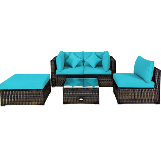 5 Pc Outdoor Patio Rattan Furniture Set, Turquoise Outdoor Sectionals Turquoise at Gallery Canada
