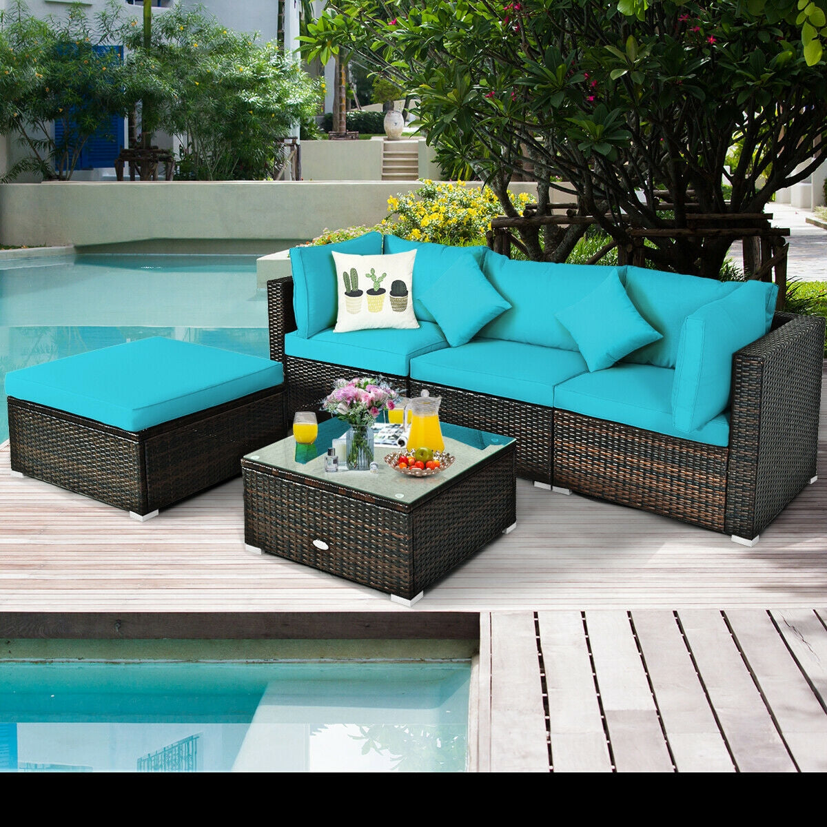 5 Pc Outdoor Patio Rattan Furniture Set, Turquoise Outdoor Sectionals at Gallery Canada