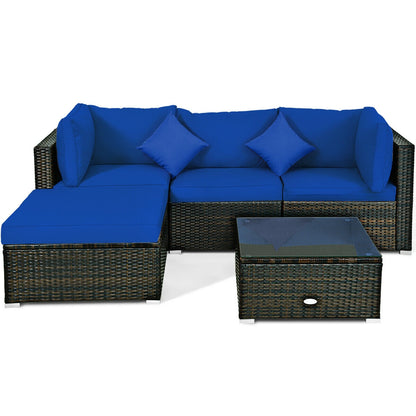 5 Pcs Outdoor Patio Rattan Furniture Set, Navy Outdoor Sectionals at Gallery Canada
