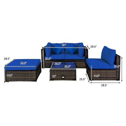5 Pcs Outdoor Patio Rattan Furniture Set, Navy Outdoor Sectionals at Gallery Canada