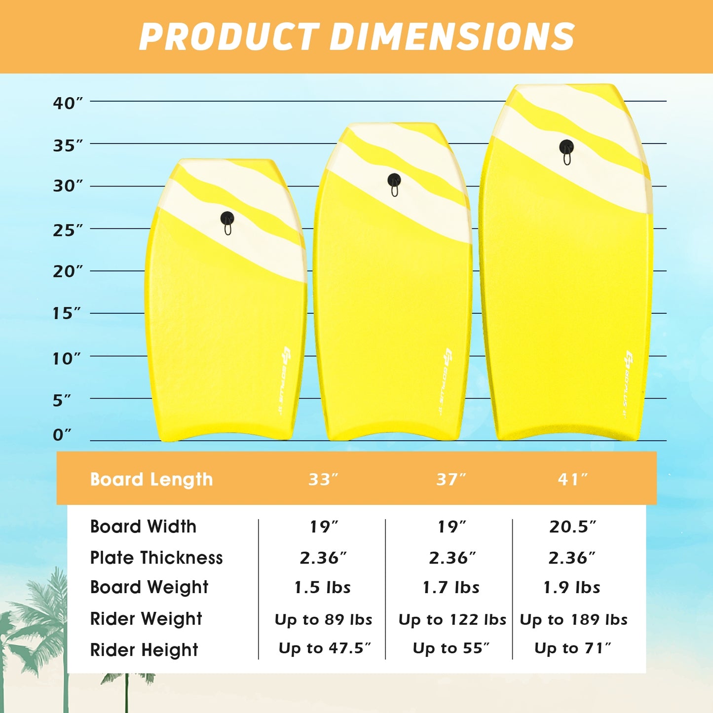 Lightweight Bodyboard, EPS Core, M Size, Yellow Surfing at Gallery Canada