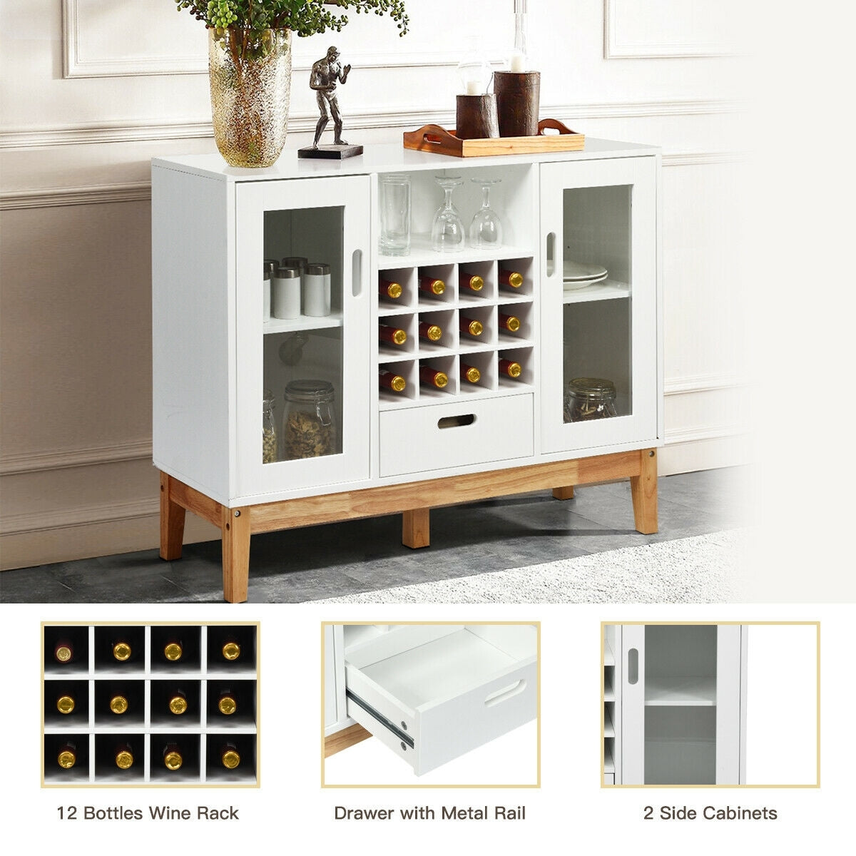 Wood Wine Storage Cabinet, Sideboard Console Buffet Server, White Sideboards Cabinets & Buffets at Gallery Canada