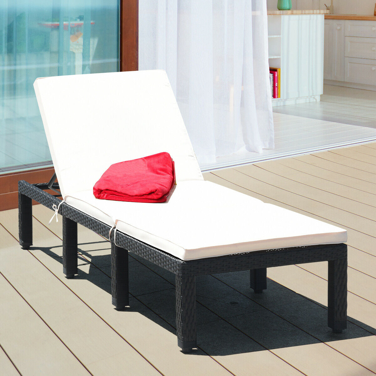 Patio Rattan Cushioned Height Adjustable Lounge Chair, White Outdoor Chaise Lounges at Gallery Canada