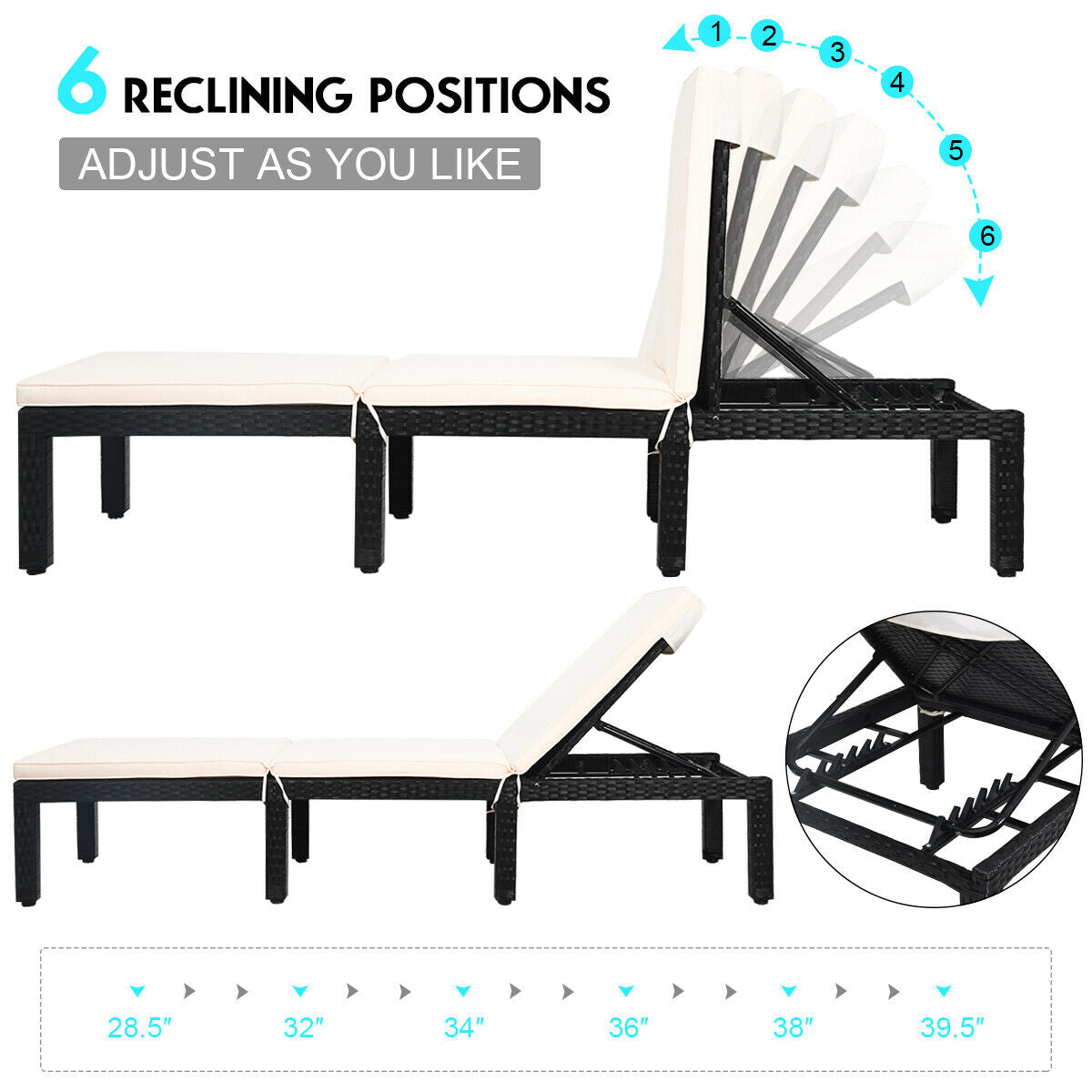 Patio Rattan Cushioned Height Adjustable Lounge Chair, White Outdoor Chaise Lounges at Gallery Canada