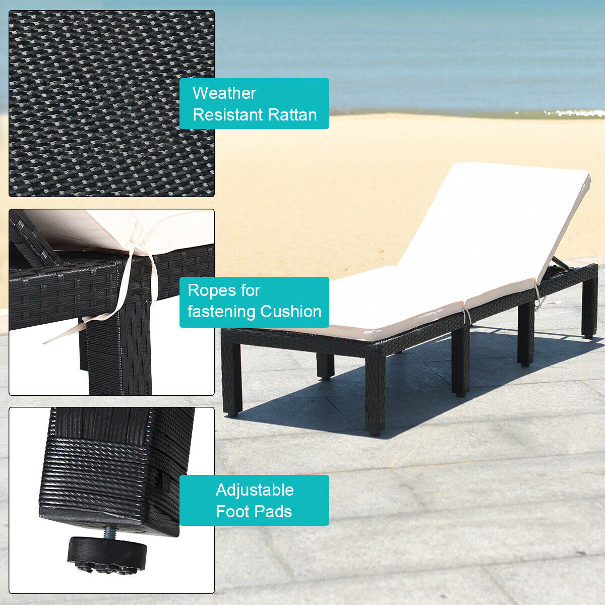 Patio Rattan Cushioned Height Adjustable Lounge Chair, White Outdoor Chaise Lounges at Gallery Canada