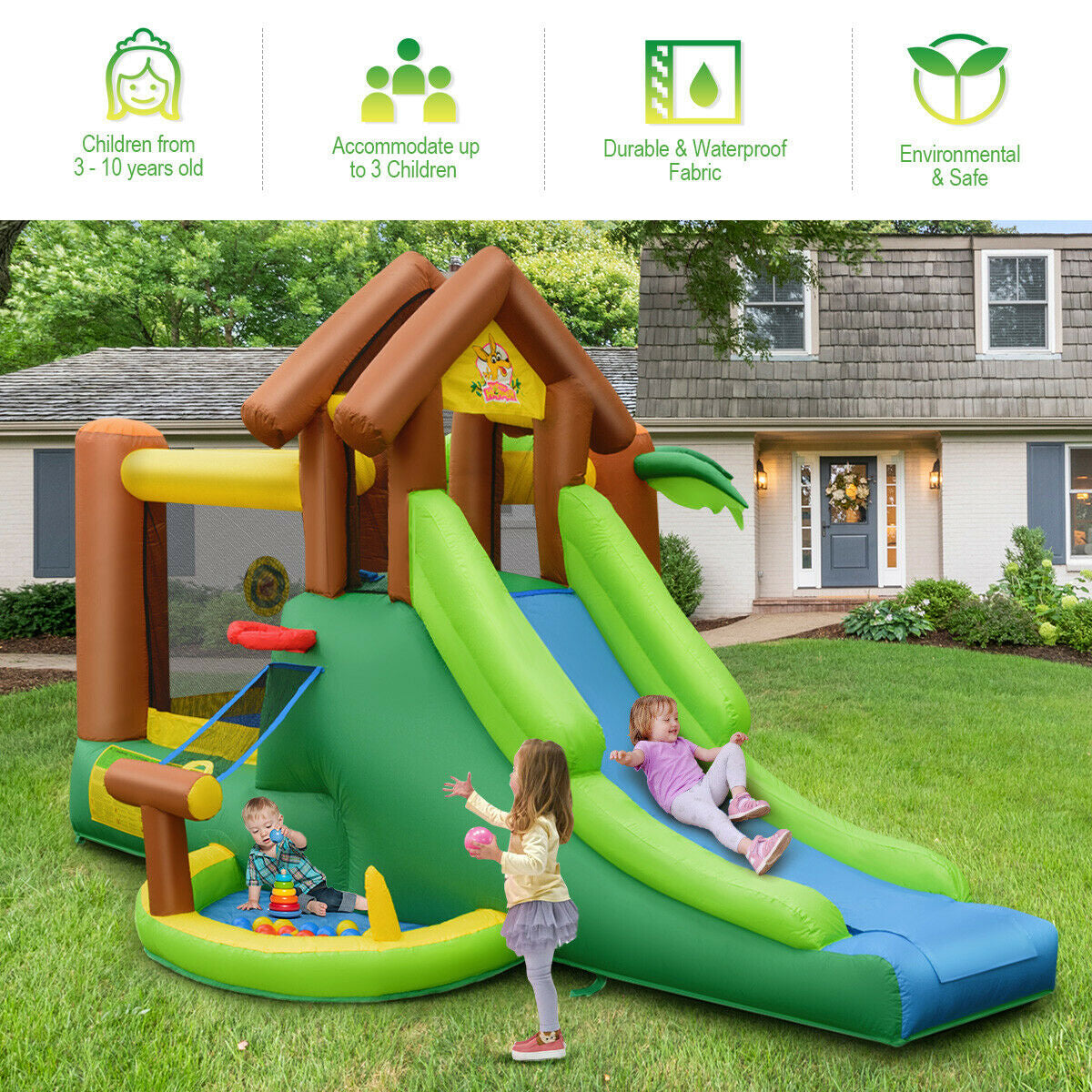 Kids Inflatable Jungle Bounce House Castle, Includes Bag, No Blower Bounce House at Gallery Canada
