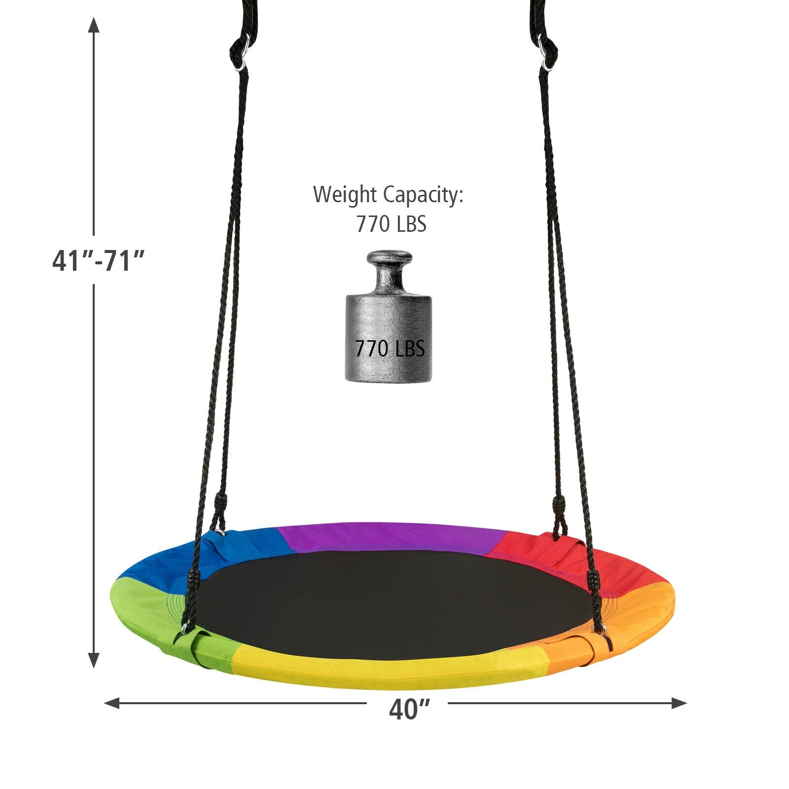 40 Inch 770 Lbs Flying Saucer Tree Swing, With 2 Tree Hanging Straps, Multicolor Swing & Playsets at Gallery Canada
