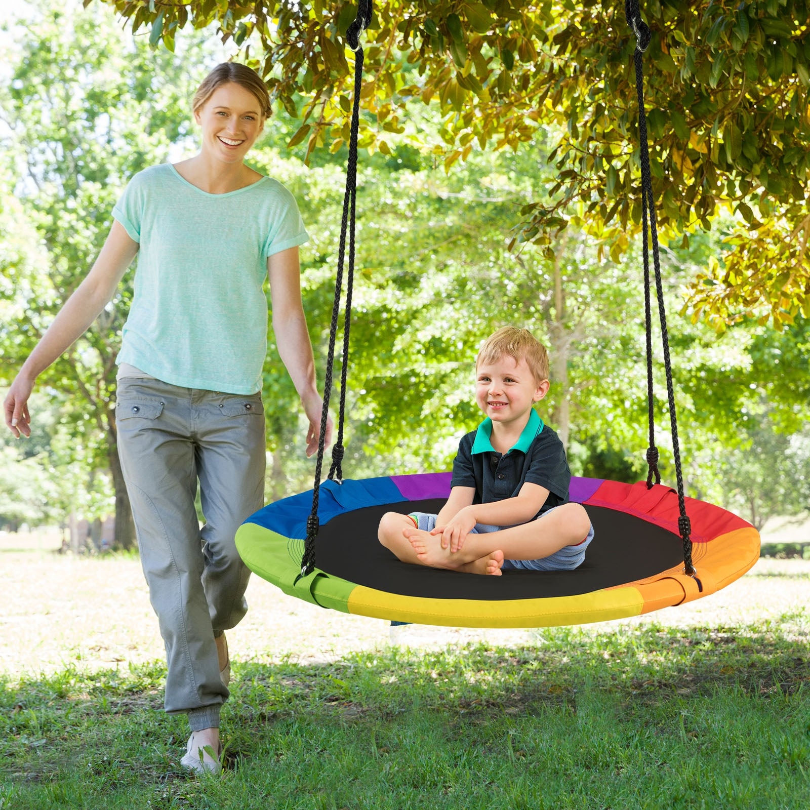 40 Inch 770 Lbs Flying Saucer Tree Swing, With 2 Tree Hanging Straps, Multicolor Swing & Playsets at Gallery Canada