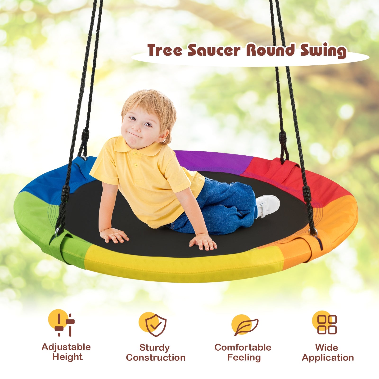 40 Inch 770 Lbs Flying Saucer Tree Swing, With 2 Tree Hanging Straps, Multicolor Swing & Playsets at Gallery Canada