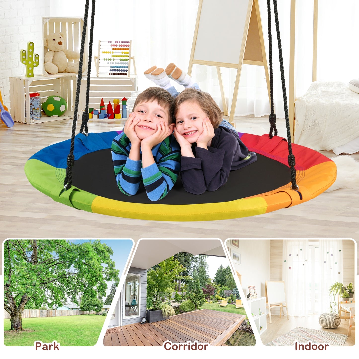 40 Inch 770 Lbs Flying Saucer Tree Swing, With 2 Tree Hanging Straps, Multicolor Swing & Playsets at Gallery Canada