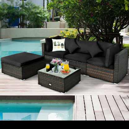 5 Pcs Outdoor Rattan Furniture Set, Sectional Conversation With Cushions, Black Outdoor Sectionals at Gallery Canada