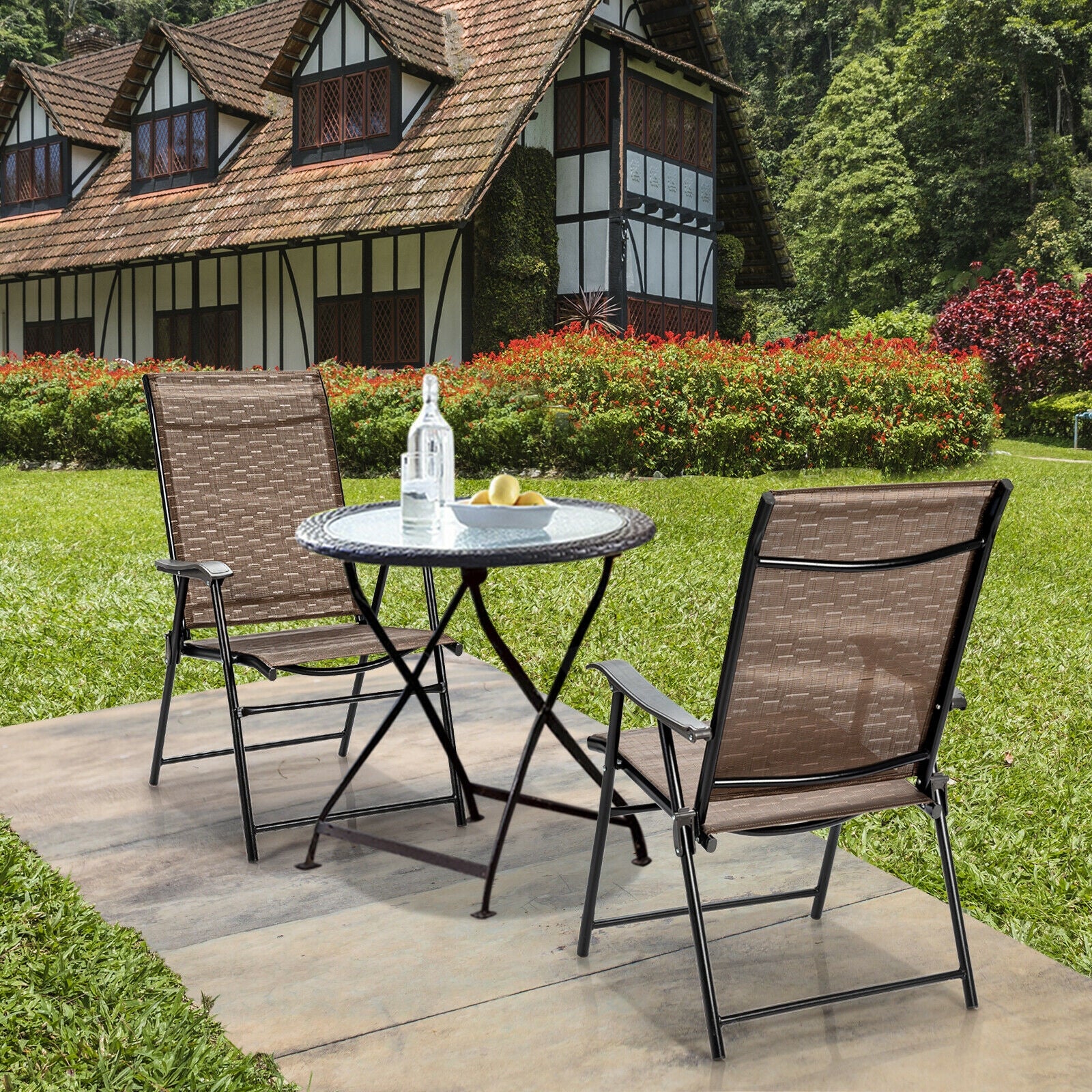 Outdoor Patio Folding Chair With Armrest, 2 Pieces, Brown Patio Dining Chairs at Gallery Canada