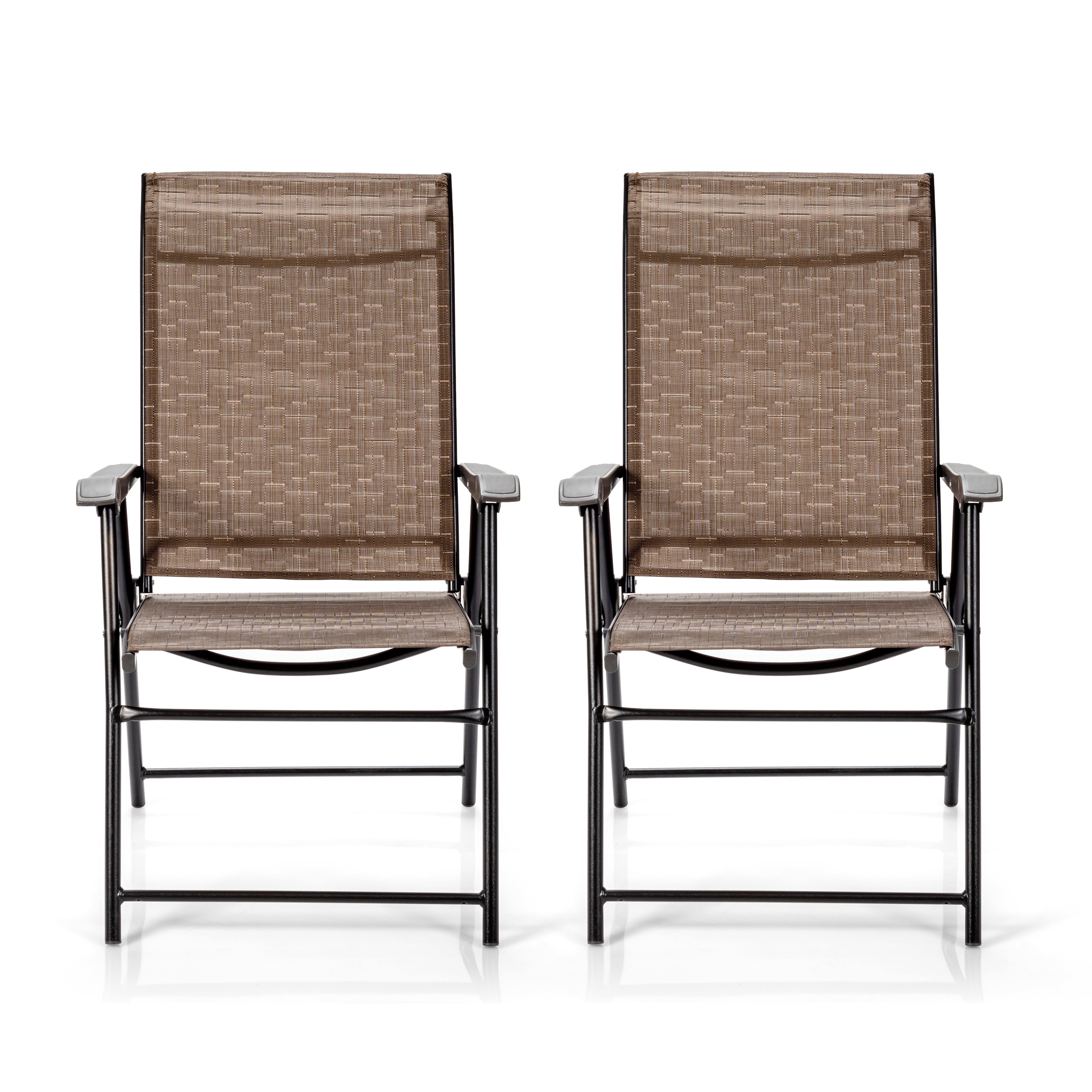 Outdoor Patio Folding Chair With Armrest, 2 Pieces, Brown Patio Dining Chairs at Gallery Canada