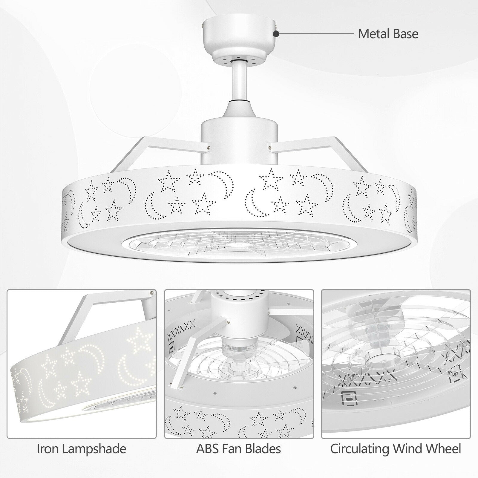 23 Inch Ceiling Fan With LED Light, Remote Control, White Ceiling Fans at Gallery Canada