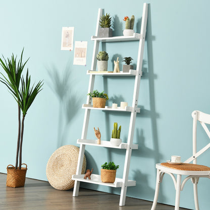 5-Tier Wall Leaning Ladder Shelf Display Rack, White Bookcases at Gallery Canada