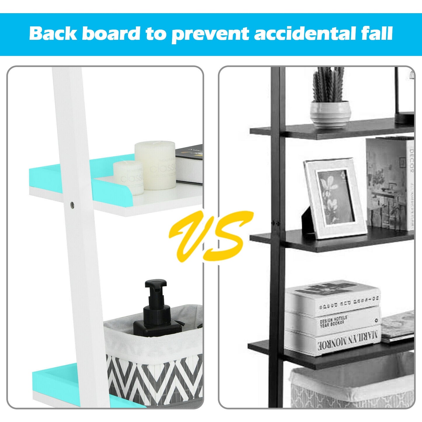 5-Tier Wall Leaning Ladder Shelf Display Rack, White Bookcases at Gallery Canada