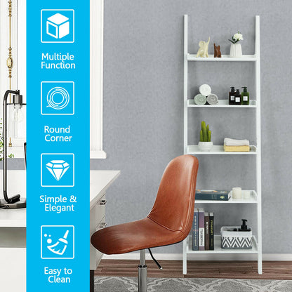 5-Tier Wall Leaning Ladder Shelf Display Rack, White Bookcases at Gallery Canada