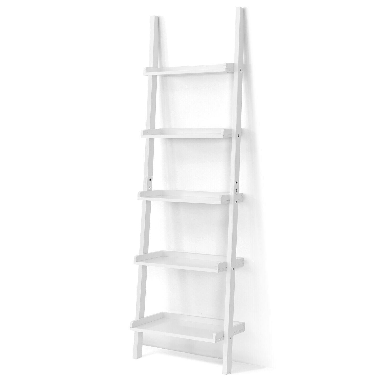 5-Tier Wall Leaning Ladder Shelf Display Rack, White Bookcases at Gallery Canada