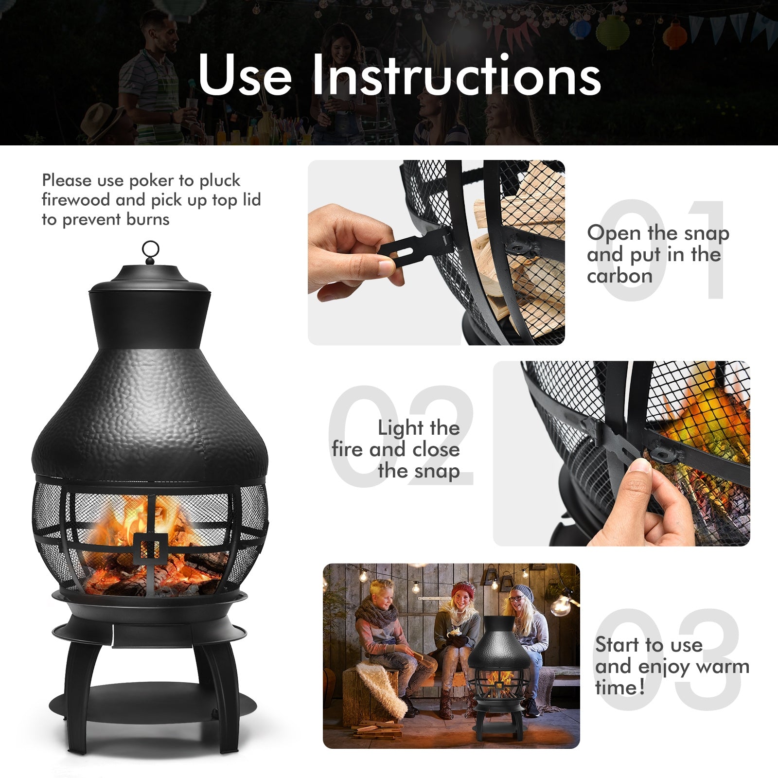 Patio Wood Burning Chimney Fireplace, Black Fire Pits at Gallery Canada