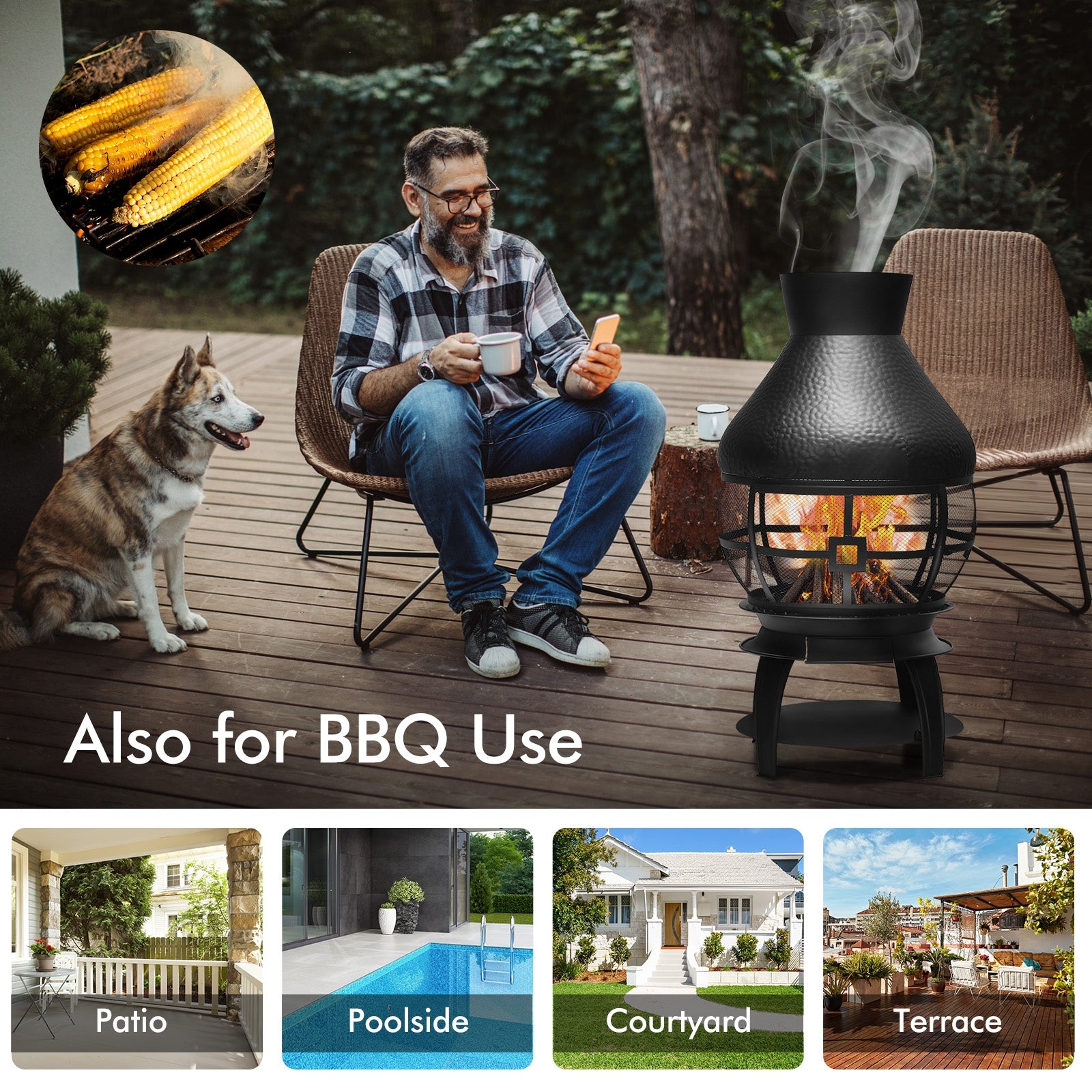 Patio Wood Burning Chimney Fireplace, Black Fire Pits at Gallery Canada