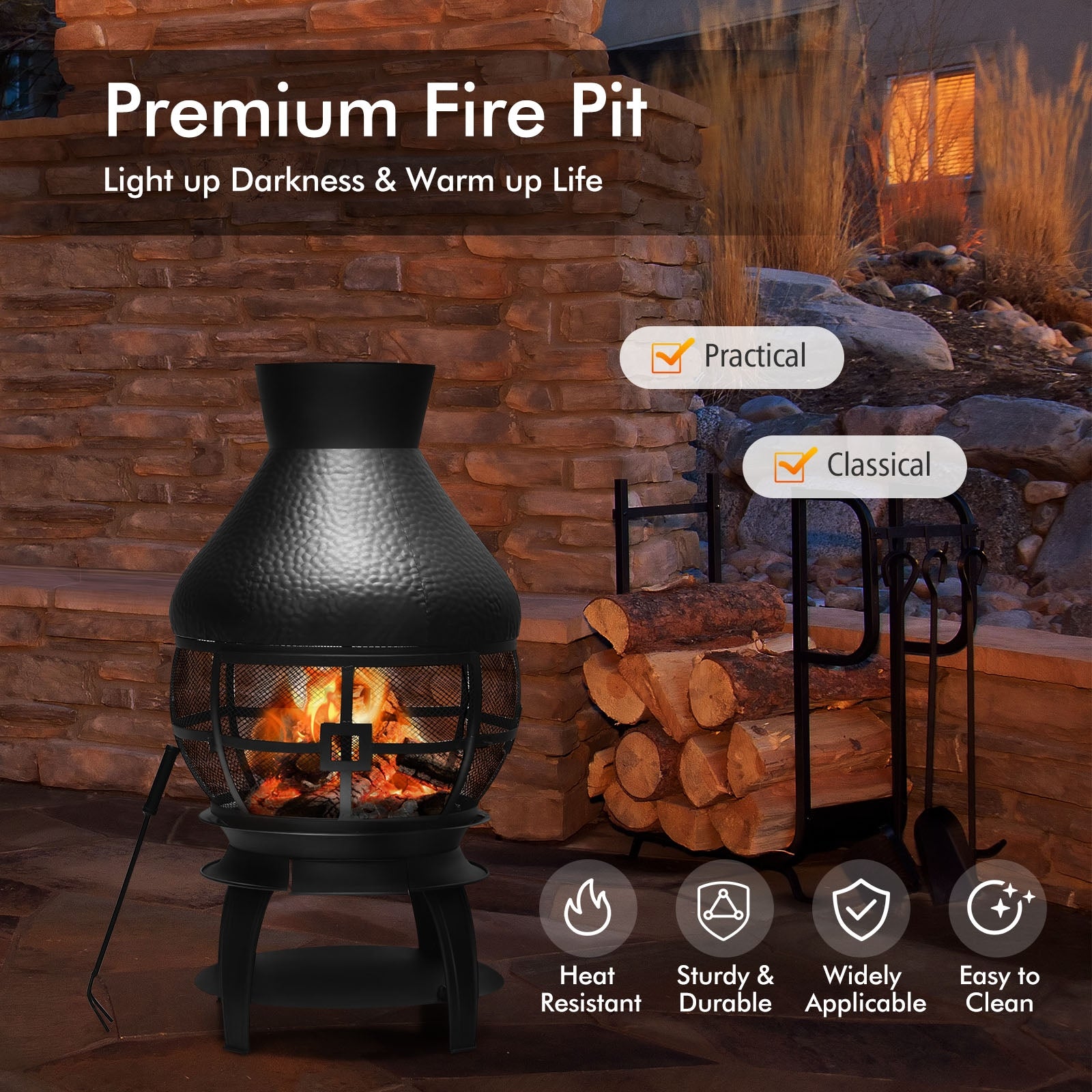 Patio Wood Burning Chimney Fireplace, Black Fire Pits at Gallery Canada