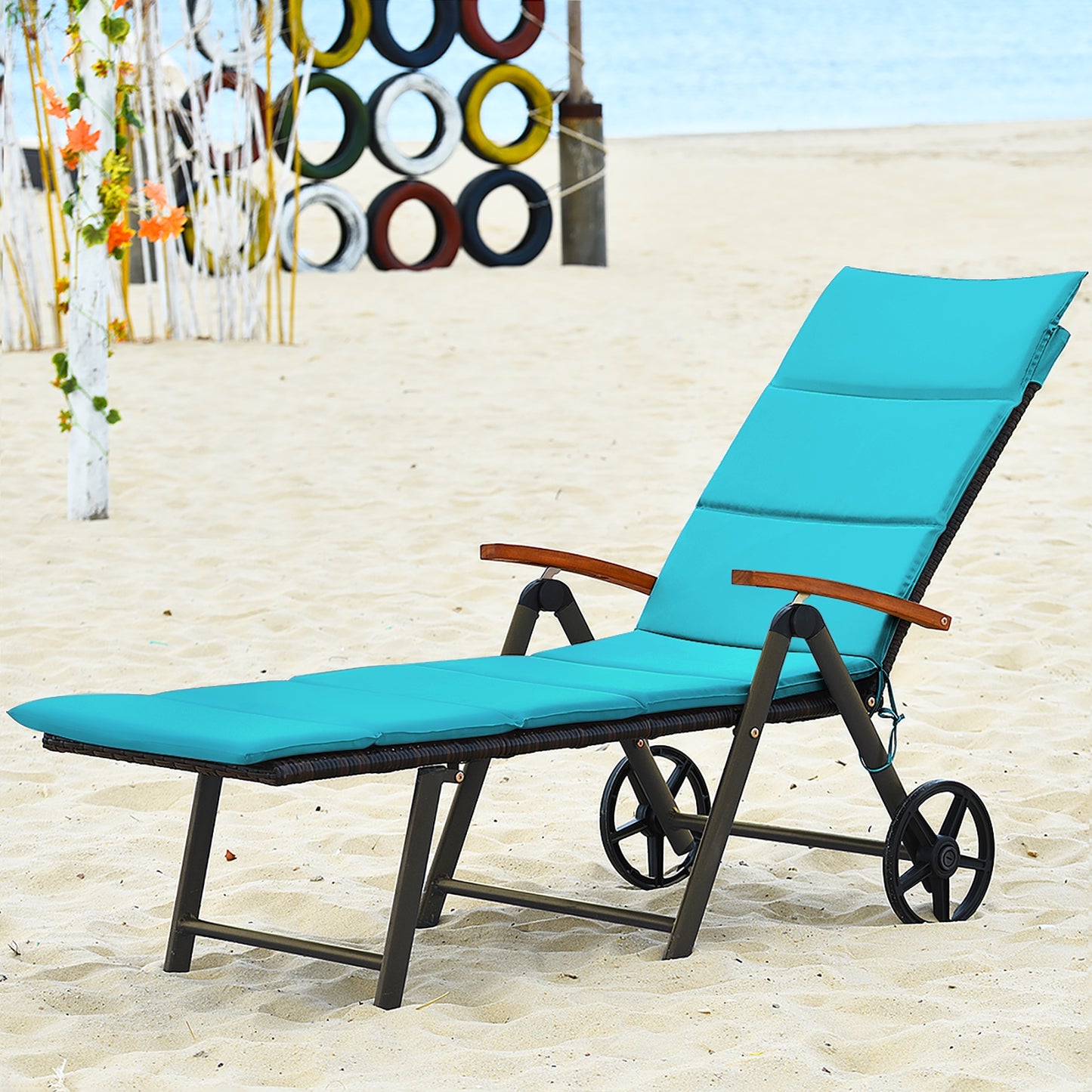 Outdoor Chaise Lounge Chair, Rattan Recliner, Turquoise Outdoor Chaise Lounges at Gallery Canada