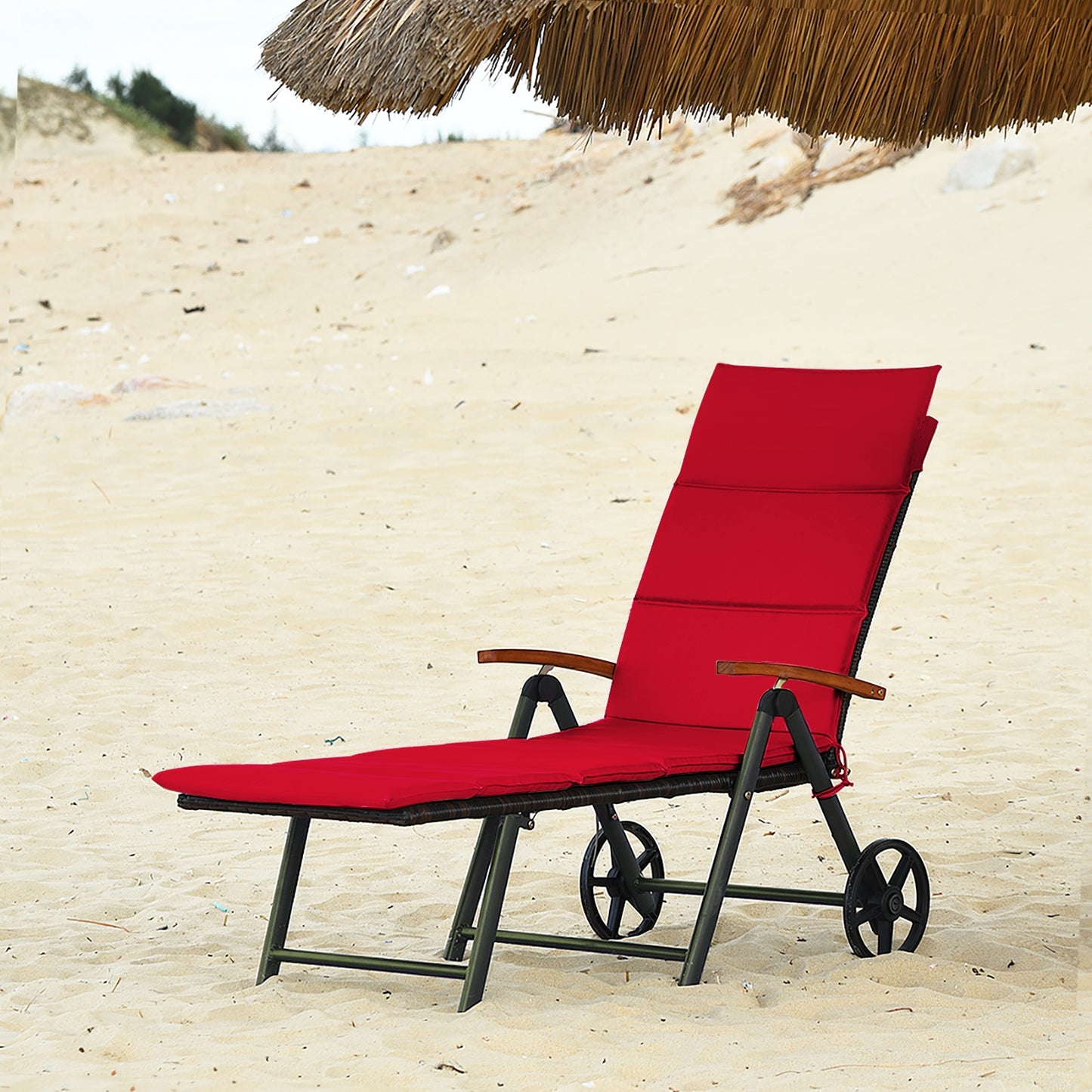 Outdoor Chaise Lounge Rattan Recliner Chair, Red Outdoor Chaise Lounges at Gallery Canada