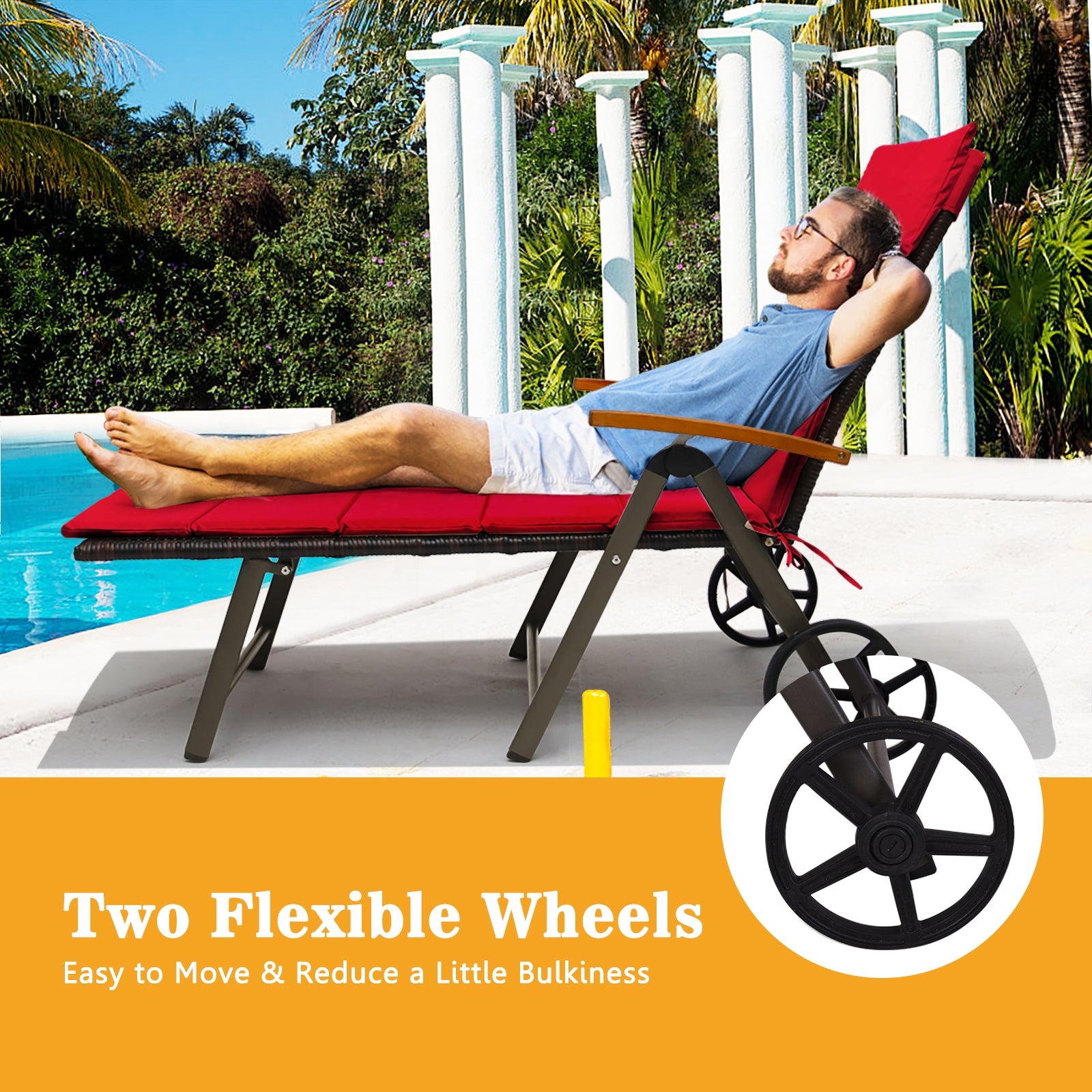 Outdoor Chaise Lounge Rattan Recliner Chair, Red Outdoor Chaise Lounges at Gallery Canada