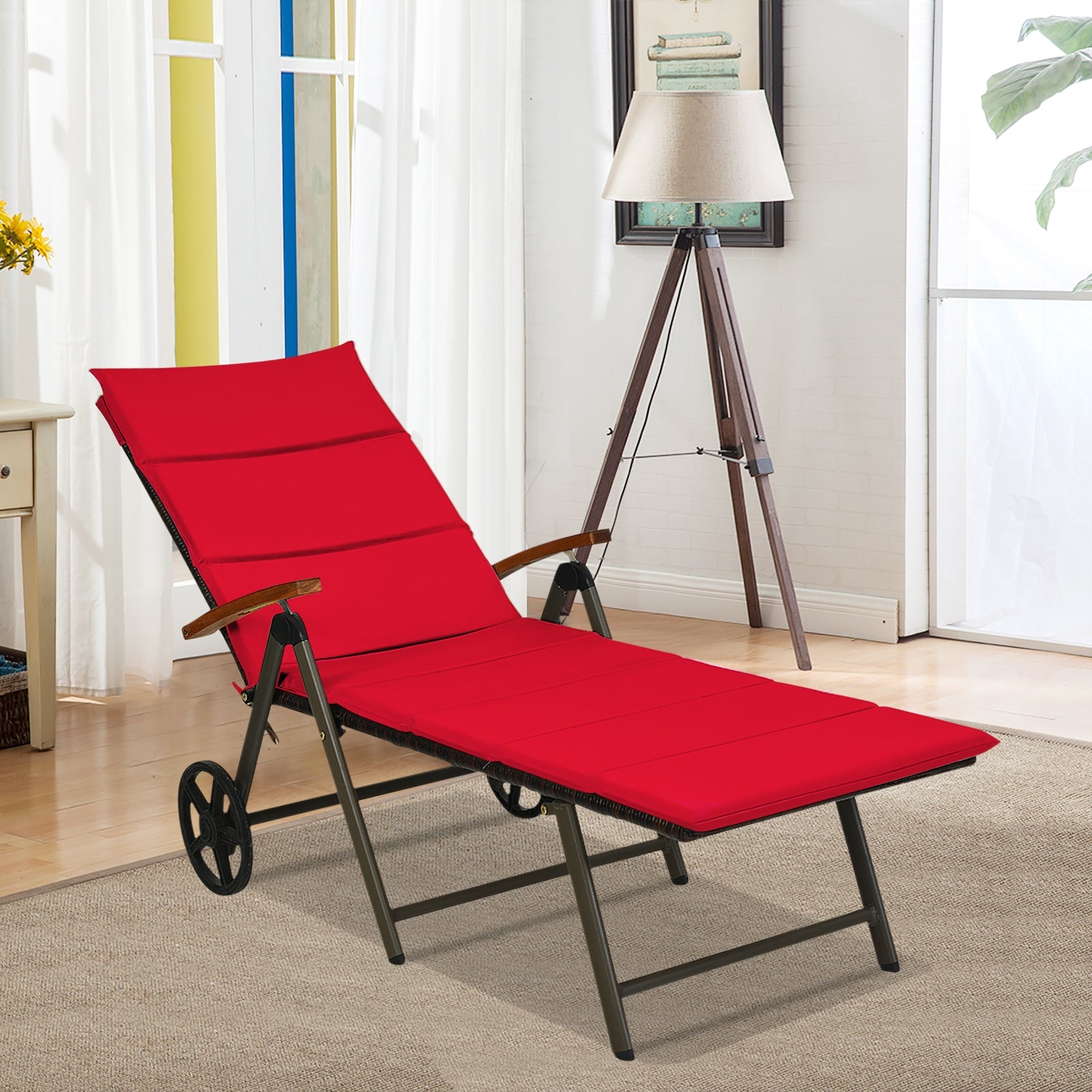 Outdoor Chaise Lounge Rattan Recliner Chair, Red Outdoor Chaise Lounges at Gallery Canada
