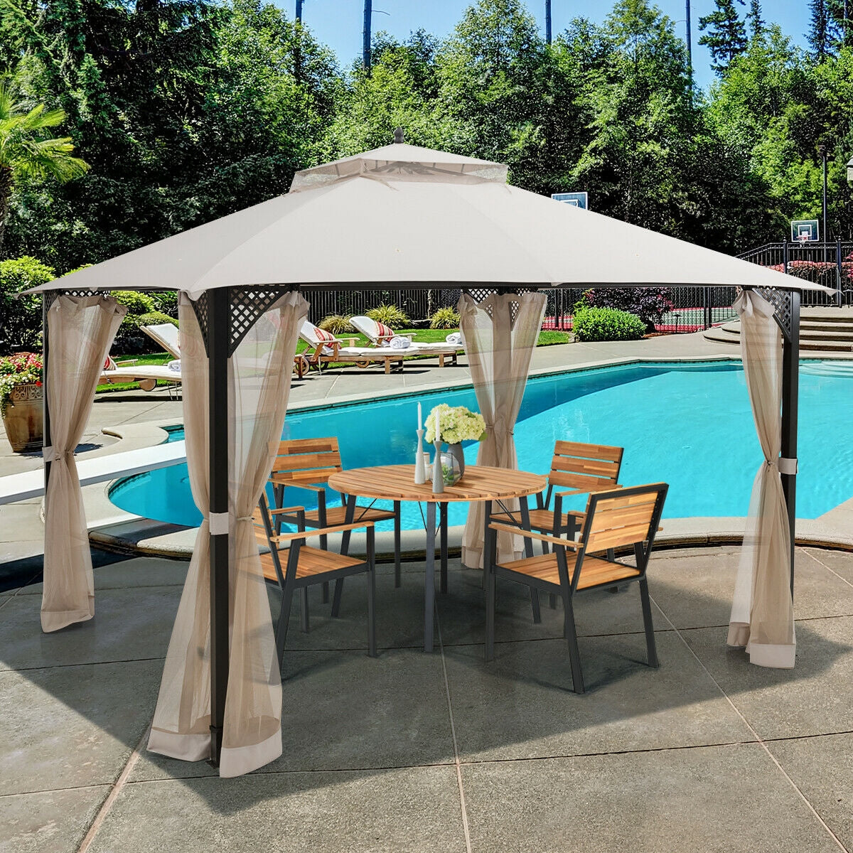 12' x 10' Outdoor Patio Gazebo, Beige Gazebos at Gallery Canada