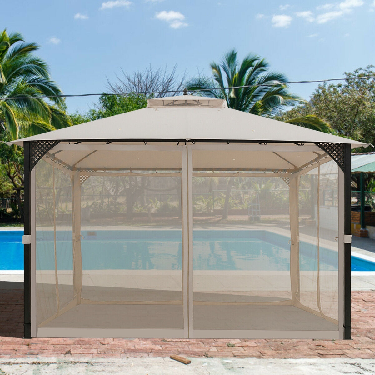 12' x 10' Outdoor Patio Gazebo, Beige Gazebos at Gallery Canada