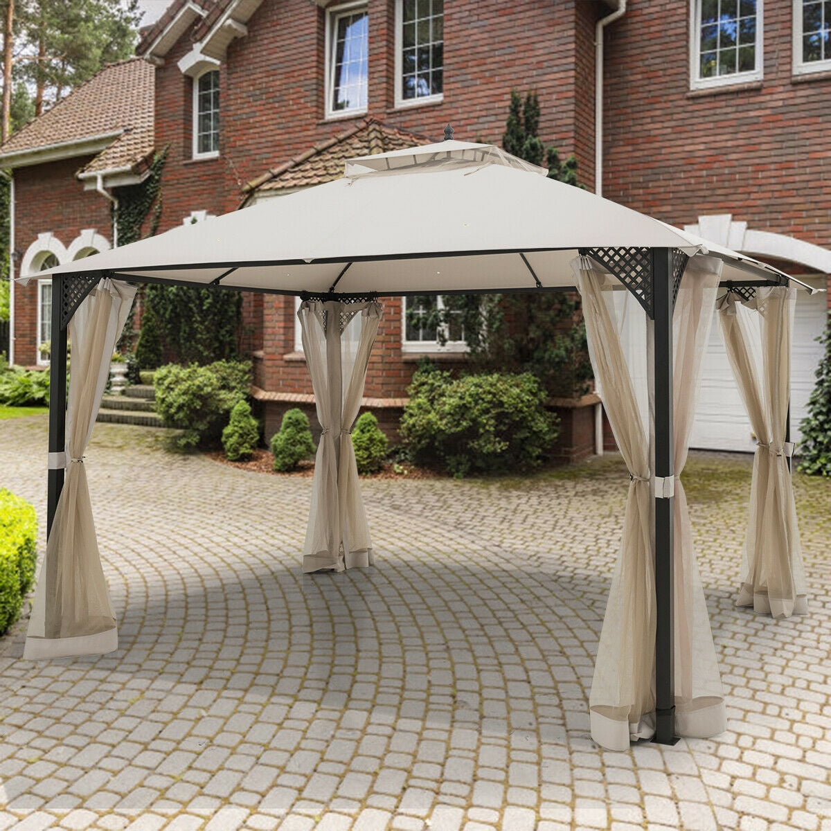 12' x 10' Outdoor Patio Gazebo, Beige Gazebos at Gallery Canada
