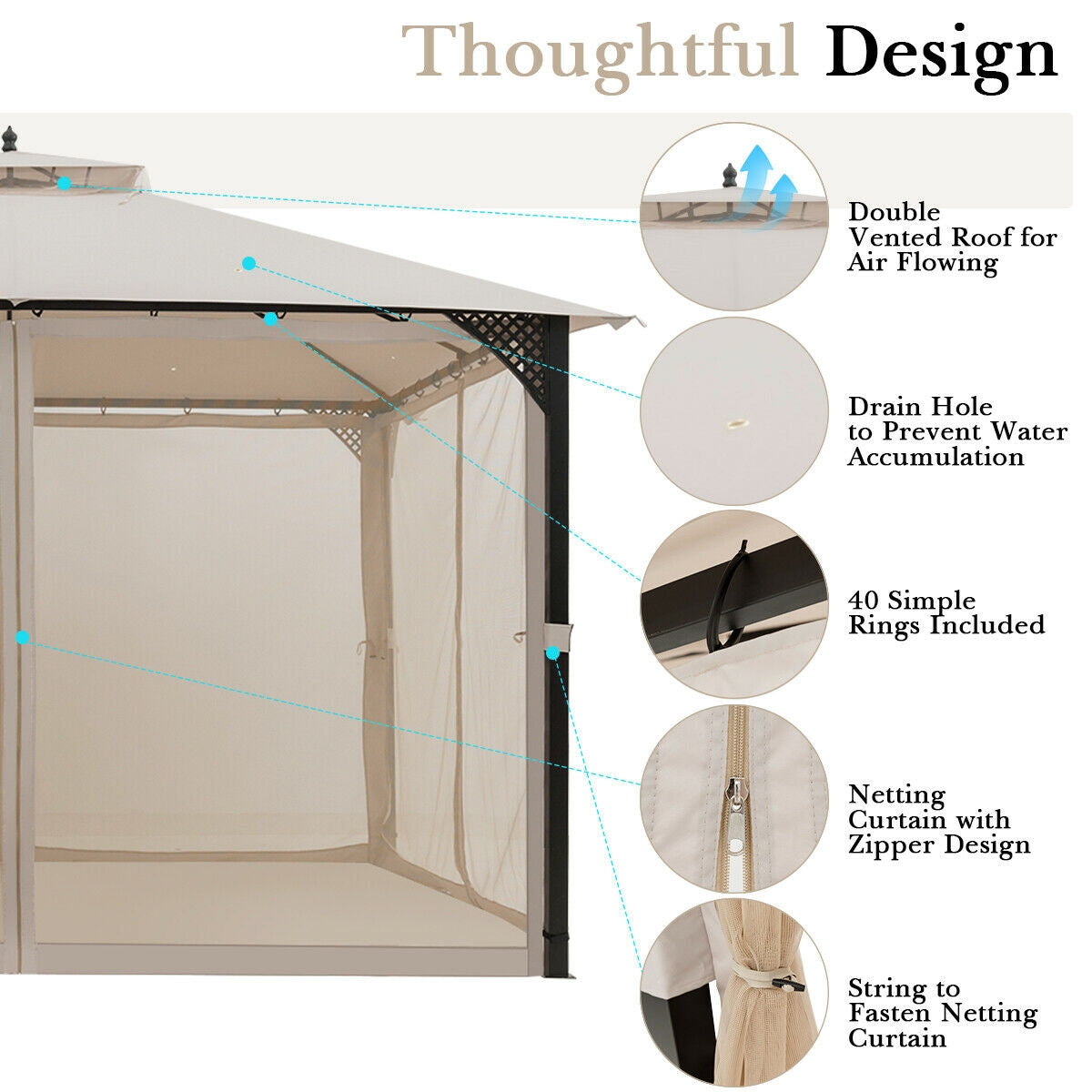 12' x 10' Outdoor Patio Gazebo, Beige Gazebos at Gallery Canada