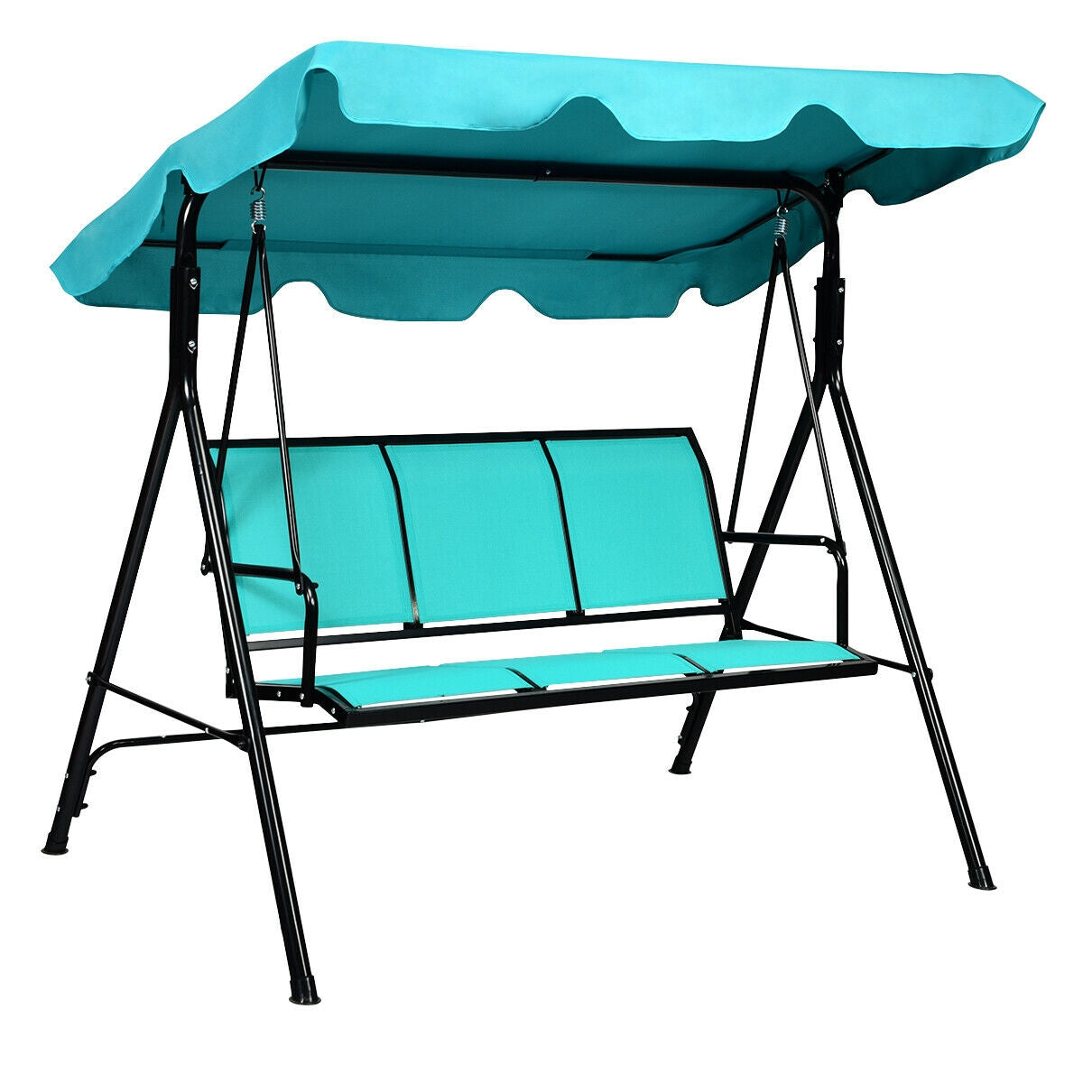 3 Person Patio Swing, Polyester Adjustable Canopy, Steel Frame, Blue Porch Swings Blue at Gallery Canada
