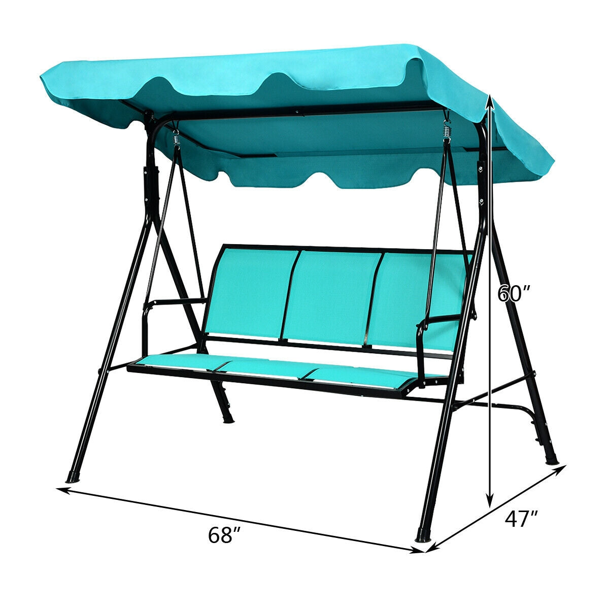 3 Person Patio Swing, Polyester Adjustable Canopy, Steel Frame, Blue Porch Swings at Gallery Canada